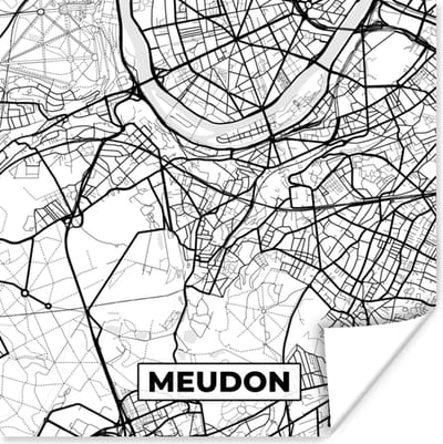 Poster Plattegrond - Meudon - Kaart - Frankrijk - Stadskaart - Zwart wit - 100x100 cm XXL