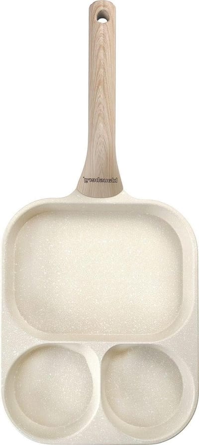 Koekenpan 3-in-1 - Pannenkoekenpan Omelet - Ontbijt Bakken - Marmercoating - 22 x 18 cm - Beige
