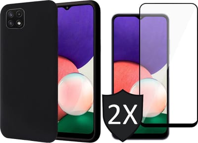 Hoesje geschikt voor Samsung Galaxy A22 5G - Backcover Zwart - 2x Screen Protector - Fluweelzacht Hoesje
