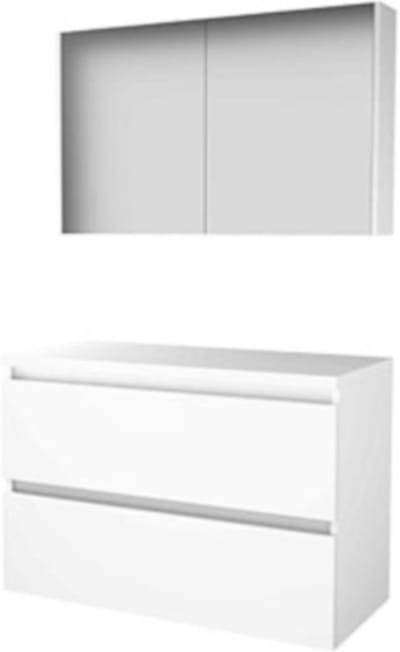 Basic-Line Comfort 46 Badkamermeubelset - 100 x 46 cm - Greeploos - 2 Lades - Wastafelblad - Spiegelkast - Ice White
