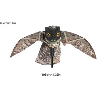 Prowler Uil met Bewegende Vleugel Tuinvogelverschrikker Roofdier Lokvogel Ongedierte gray