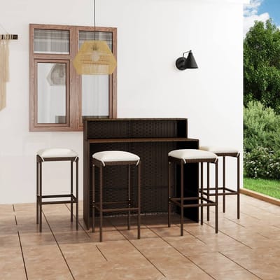 vidaXL - 5-delige - Tuinbarset - met - kussens - bruin