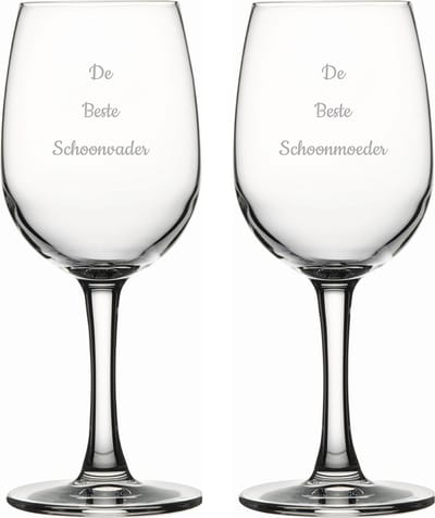 Gegraveerde witte wijnglas 26cl De Beste Schoonvader- De Beste Schoonmoeder