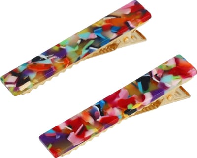 Haarsoires Haarspeld Duckklemmen 6,5cm – Recht Marmerprint – Multicolor Rood – Set van 2 - Haarclip - Haarklem - Makkelijk in Gebruik - Sterke Haarclip voor Styling & Dagelijks Gebruik - Hair Clip - Decoratieve Haaraccessoire