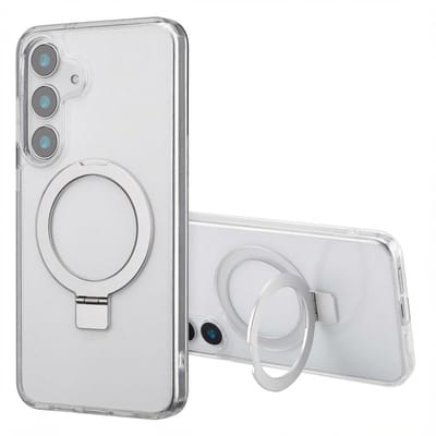 Accezz Hoesje - Geschikt voor Samsung Galaxy S25 Plus - Ring Stand Backcover met Magnetische Ring - Transparant