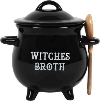 Something Different - Witches Broth Cauldron with Broom spoon Soepkom - Zwart