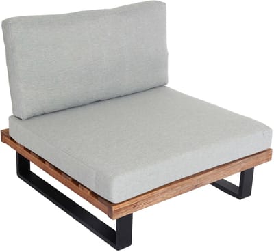 Loungefauteuil MCW-H54, tuinfalteuil, Spun Poly acaciahout MVG-gecertificeerd aluminium ~ lichtbruin, bekleding lichtgrijs