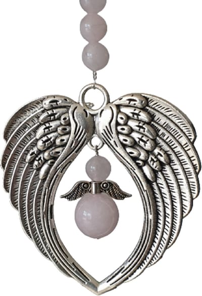 Angel Wings raamhanger rozenkwarts, Half edel steen, bescherm engel, raam decoratie, meditatie engel, Feng Shui, Kerst engel, baby shower cadeau, kerst pakket cadeau, geluk engel