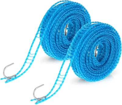 2 Pcs Non-slip Clothesline with Hooks - Portable Travel Clothesline for Camping Household Garden and Outdoor (5 Metres)