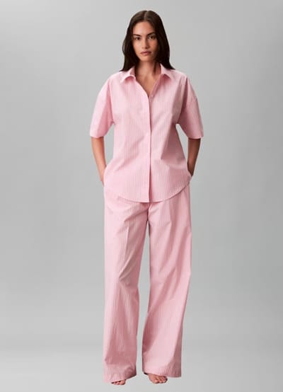 Calvin Klein - Dames Pyjama in Poplinkatoen - Cera Stripe Cradle Pink - S