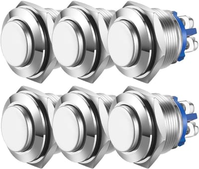 Drukknoppen 16mm - 6 Stuks Waterdichte Momentary Stroomdrukknop voor Diverse Toepassingen
