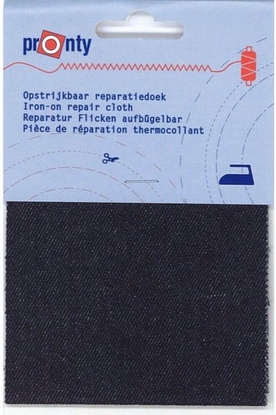 Pronty opstrijkbaar reparatiedoek - blauw jeans donker - voor reparatie broeken, jassen en andere kleding - 10x40 cm