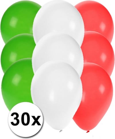 Party vballonnen - 30x stuks - Ballonnen in Italiaanse vlag kleuren - feestversiering