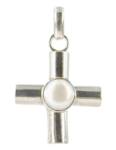 Parel hanger in zilver breed kruis
