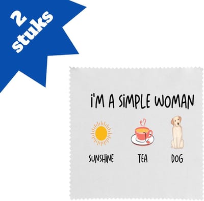 Akyol - i'm a simple woman sunshine, tea, dog brillendoekjes - Quotes - vrouwen die simpel zijn - quotes - verjaardagscadeau - verjaardag - cadeau - kado - geschenk - gift - 17,8 bij 17,8 cm - 2 stuks