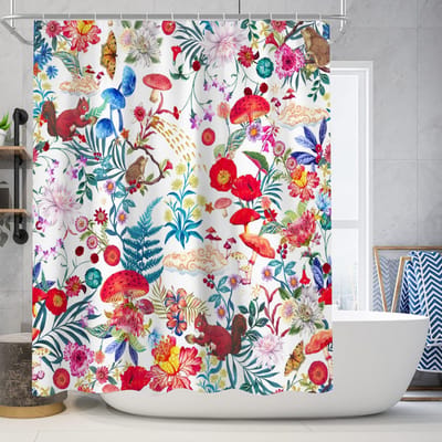 Floraweg Douchegordijn,Shower Curtain,badgordijn,badkamergordijn,Volledige printen, dieren, bloemen ,digitale printen -Anti Schimmel - Inclusief 12 ringen -met 12 stuks douchegordijnhaken – Waterdicht -Wasbaar- Polyester - 180x200 cm
