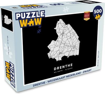 Puzzel Drenthe - Wegenkaart Nederland - Zwart - Legpuzzel - Puzzel 500 stukjes