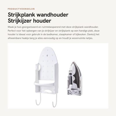 Dailygoods- Strijkplank Wandhouder - Hittebestendig PBT-kunststof - Ruimtebesparend - Voor Strijkijzer - Afmetingen 31 x 15 x 11 cm - Organiseer je Huis - Strijkijzerhouder