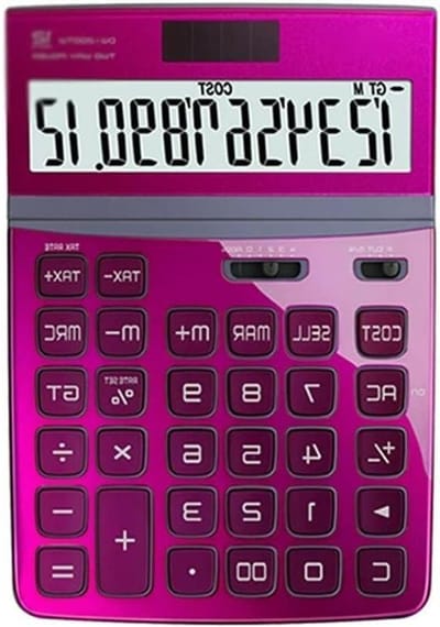 Rekenmachine Bureau - Bureaucalculator Basisrekenmachine - Kantoor Financiën - LCD Twee Regels - 12 Cijfers - Charm Red