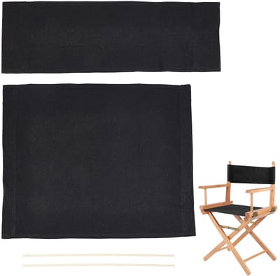 Dailygoods- Stoelcover Zwart - Vervangingsset - Canvas Zitting/Rug - Voor Directeur/Make-up Stoel - Inclusief Houten Stokken - Maat 47,5x38,5/52x17cm - Directorsstoel