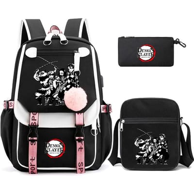 3 stks/set Demon Slayer Kamado Nezuko Rugzakken voor Meisjes Anime Schooltas Tiener Student Canvas Laptop Rugzak Vrouwen Rugzak