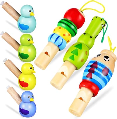 7 Stuks Houten Dierenfluitjes voor Kinderen, Schattige Vogelfluitjes als Muziekinstrument en Ontwikkelingsspeelgoed voor Verjaardagsfeestjes en Creatieve Activiteiten