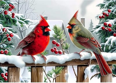 Kerst kardinaal diamant schilderij kit voor volwassenen, winterlandschap DIY 5D kunst met kristallen stippen en volledige boor techniek