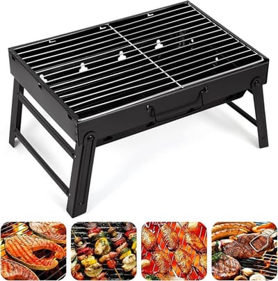 Houtskoolbarbecue Draagbaar – Opvouwbare BBQ – Metalen Grillrooster – Voor 5-7 Personen – 52 cm