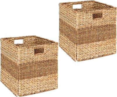 5Five gevlochten jute opbergmand met handvaten - 2x - naturel - 38 x 38 x 38 cm - Huiskamer - Luxe model
