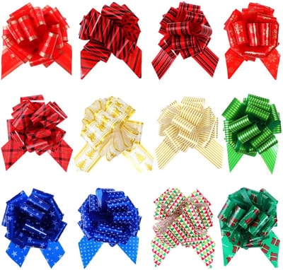 Dailygoods- Kerststrikken 12 stuks - Cadeauverpakking - Trekstrikken - PVC - 16x12x8cm - Decoratie voor Kerstmis/Bruiloft - Cadeauband