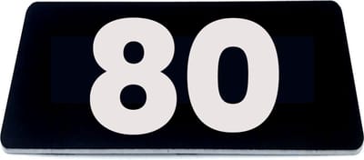Nummerplaatje 80 - 80 x 50 x 1,6 mm - Zwart/wit - incl. 3M-tape | Nummerbordje - Deur en kamernummer - brievenbusnummers - Gratis verzending - 5 jaar garantie