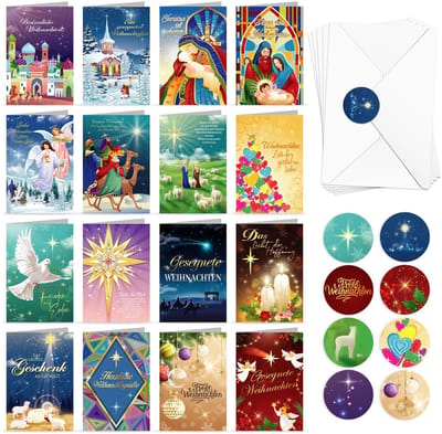 Dailygoods- Kerstkaarten Set - Vrolijke Wenskaarten - Blanco Vouwkaarten - Religieuze Kaarten - Envelopstickers - Originele Spreuken