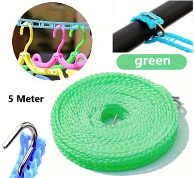3 Meter Waslijn Met Antislip I Winddicht, Sterk en Verdikt I Voor Binnen En Buiten Drogen I PVC I Groen