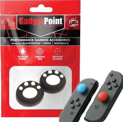 Gadgetpoint - Thumb Grips voor Nintendo Switch Joy-Con Controllers - Gaming Thumbgrips - Performance Anti-Slip Thumbsticks - Bescherming Accessoires - Pootjes - Zwart met Wit