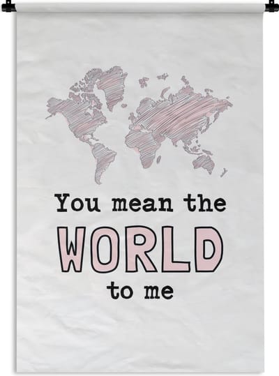 Wandkleed Quotes liefde - Schitterend cadeau voor partner - You mean the world to me wit Wandkleed katoen 120x180 cm - Wandtapijt met foto XXL / Groot formaat!
