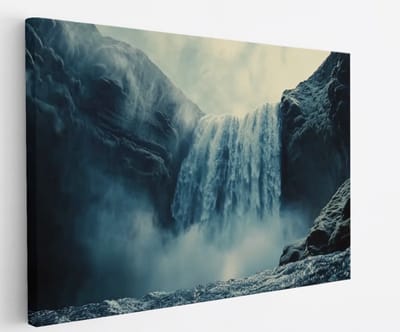 Saammp Canvas Schilderij - Grote waterval - Rotsen - Natuur - Landschap - 45x30 - Foto op canvas - Wanddecoratie - Muurdecoratie Woonkamer - Slaapkamer decoratie - Canvas Print