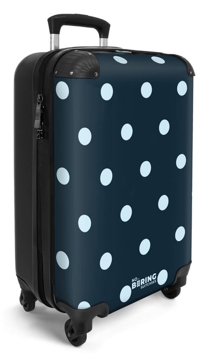 NoBoringSuitcases.com® - Handbagage koffer lichtgewicht - Reiskoffer trolley - Blauw stippen patroon - Vakantie rolkoffer met wieltjes - Carryon suitcase - Flightcase - Cabin koffertje - Past binnen 55x40x20 en 55x35x25