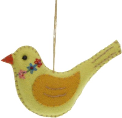 Vogeltje geel, vilt 11,5x2x7,5cm