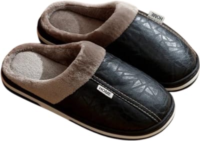 Grote Maat Heren Slippers - Waterdichte PU Leren Huis Schoenen met Bont voor Binnen | Casual Comfort en Warmte (Maat 44-45) | Huisschoenen, Slippers voor de Winter