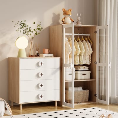 Kast - modulaire kast - kast met vijf-ladenkast - slaapkamermeubelset - nachtkast-kastcombinatie - wit