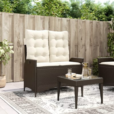 vidaXL - Tuinbankje - verstelbaar - met - kussens - poly - rattan - bruin