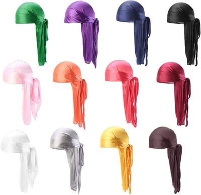Unisex Durag Headwraps - 12-pack Long Tail Turbans voor Haarverlies, Hip Hop en Dagelijks Gebruik, Beschikbaar in Meerdere Kleuren