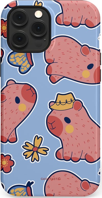 Casetastic Hoesje Geschikt voor Apple iPhone 12 Pro Max Magsafe - Stijlvolle Beschermende Duo-layer Case - Capibara geluk