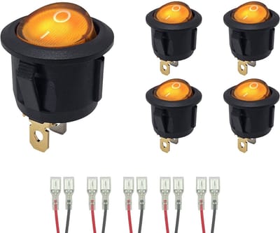ProRide Wipschakelaar ON-OFF KCD2-220 - met Aansluitkabels - Rond - 3 pins - 250V/6A - Oranje - 5 stuks