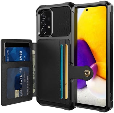 Portemonnee Hoesje Geschikt voor Samsung Galaxy A52 / A52S - 3 in 1 Back Cover met Pasjeshouder - Telefoonhoesje voor Pinpas met Kaarthouder op Achterkant - Case met Magneet voor Auto Houder Zwart