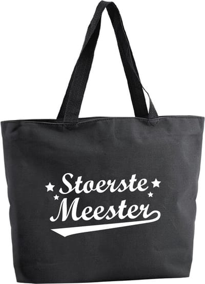 Stoerste Meester shopper tas - zwart - 47 x 34 x 12,5 cm - boodschappentas / strandtas