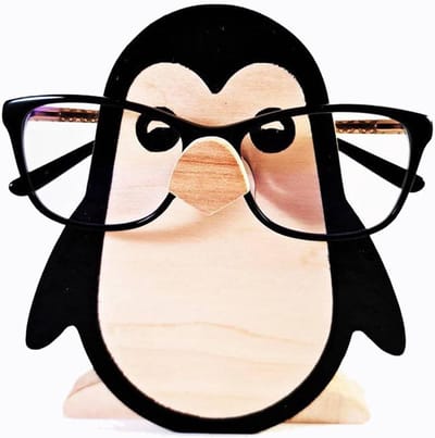 Brilhouder Pinguïn - Dierenstandaard - Bureau Decoratie - Houten Ontwerp - 12x15cm - Zwart