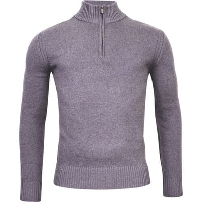 Thomas Maine Trui Rib Knit Zip Yak Merino Blend Grijs Melange / male