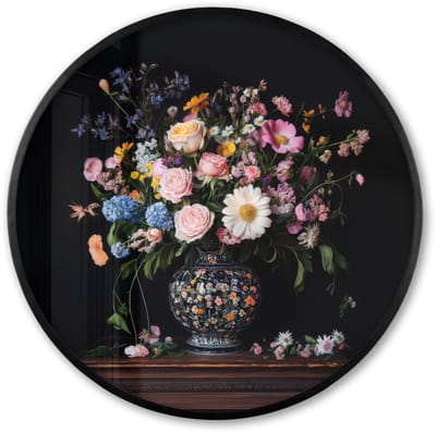 Poster in lijst Rond - Fotolijst 60x60 cm - Posters - Bloemenvaas - Hout - Bloemen - Boeket - Ronde posterlijst zwart - Decoratie - Wanddecoratie woonkamer - Muurdecoratie slaapkamer