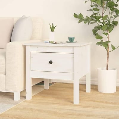Bijzettafel Massief Hout - Houten Tafel - Opbergen en Decoreren - Met Lade - 50x50x49 cm - Wit